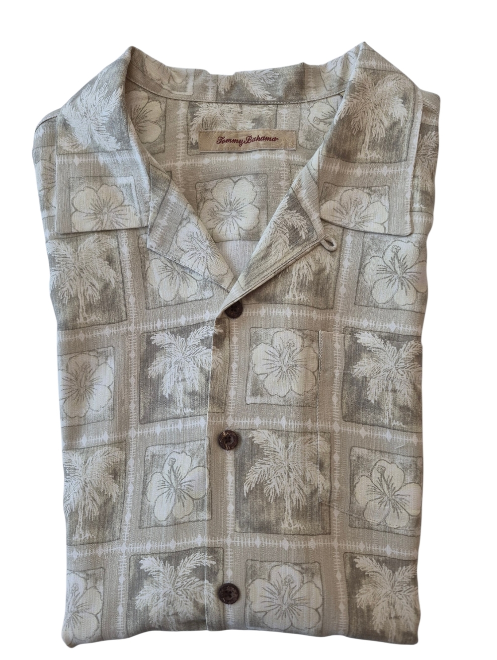 Vintage 90's, Tommy Bahama Men's XL Silk Camp Shirt Hibiscus Palm Tree Tropical
